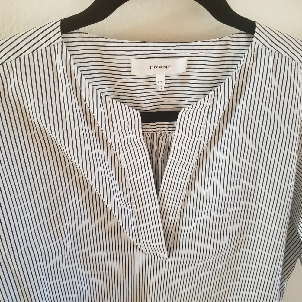 Frame Denim Navy and White Striped Popover Blouse Large - Picture 5 of 9